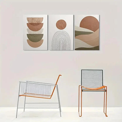 3pcs Neutral Colors Abstract Geometric Metal Print Ready to Hang Art