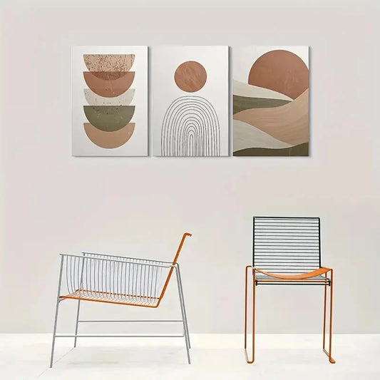 3pcs Neutral Colors Abstract Geometric Metal Print Ready to Hang Art