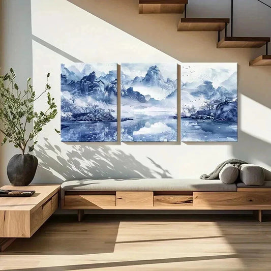 3pcs Classic Retro Chinese Landscape Wall Art Set Canvas Framed 40x60cm - High Quality Print 100% Australian Made Wall Canvas Ready to Hang