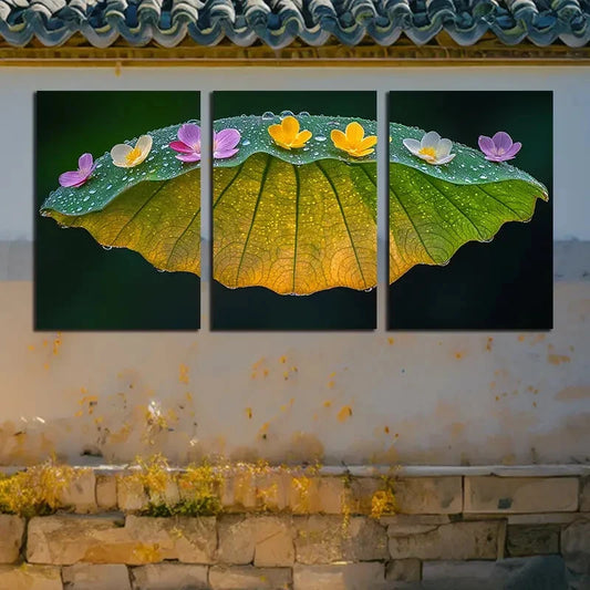 3pcs Botanical Leaf and Flower Design Metal Print Ready to Hang Art