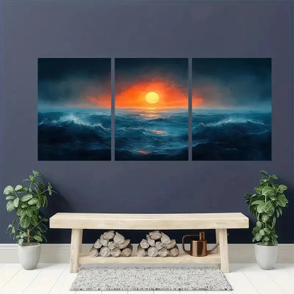 3pcs Abstract Ocean Sunrise Watercolor Sea Metal Print Ready to Hang Art