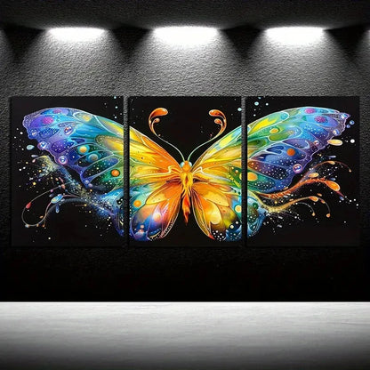 3pcs Vibrant Beautiful Butterfly Design Metal Print Ready to Hang Art