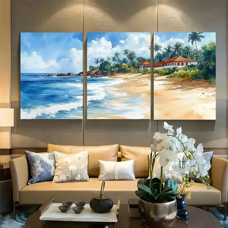 3pcs Uppuveli, Sri Lanka Watercolor Beach Vacation Metal Print Ready to Hang Art
