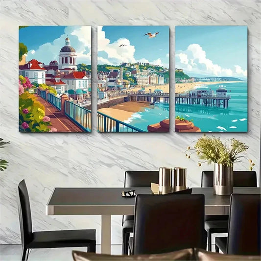 3pcs Eastbourne Coastal Scene Unique Metal Print Ready to Hang Art