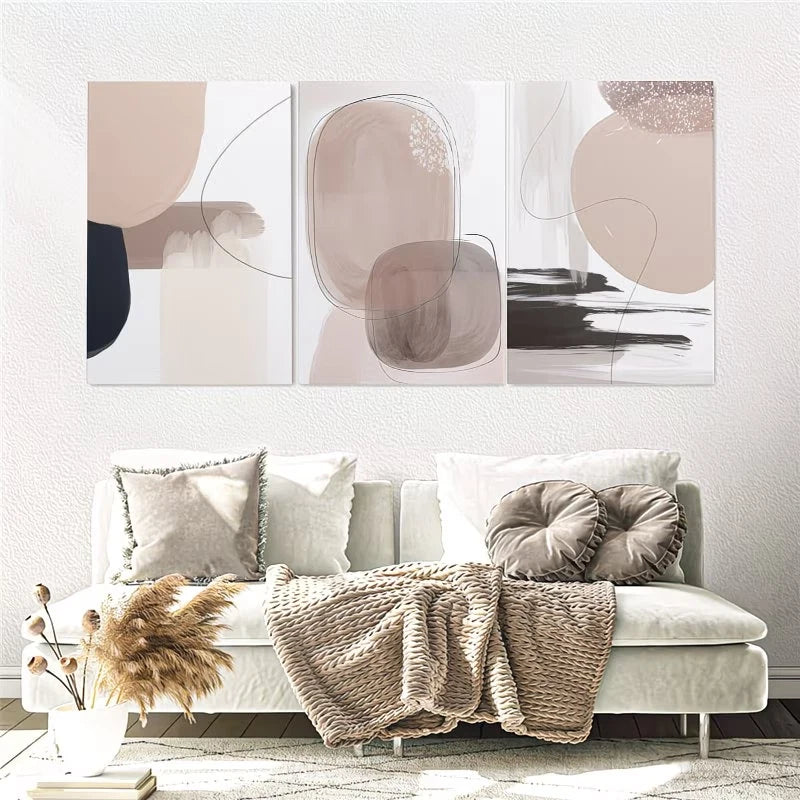 3pcs Abstract Geometric Paintings Earth Tones Wall Art Set Canvas Framed 60x90cm - High Quality Print 100% Australian Made Wall Canvas Ready to Hang