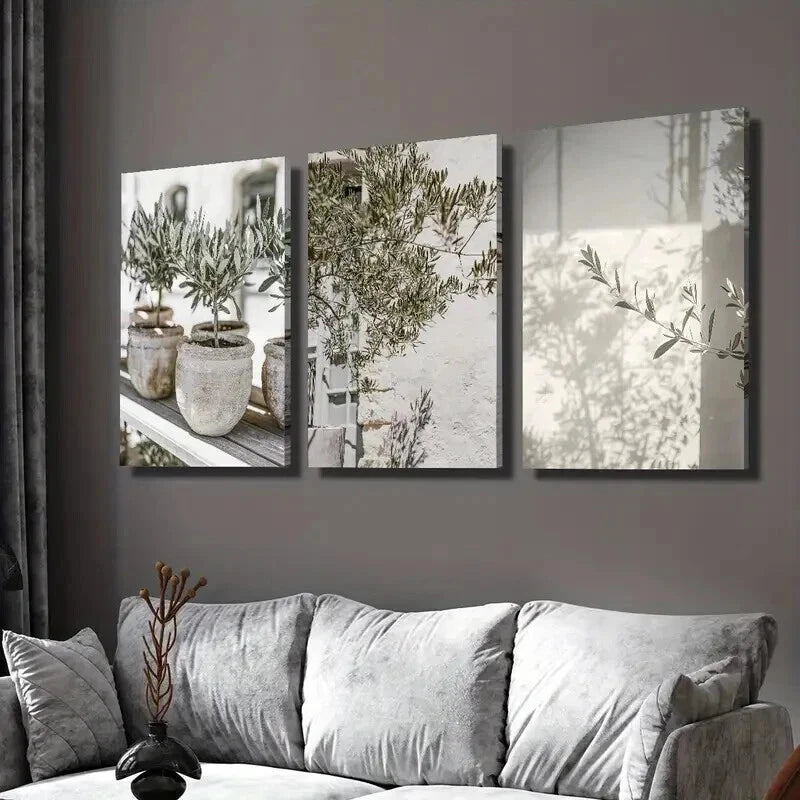 3pcs Olive Tree Close Up Branch Decoration Wall Art Set Canvas Framed 40x60cm - High Quality Print 100% Australian Made Wall Canvas Ready to Hang