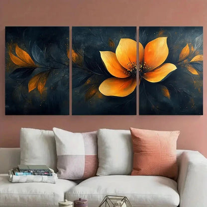 3pcs Abstract Geometric Floral Orange Design Metal Print Ready to Hang Art