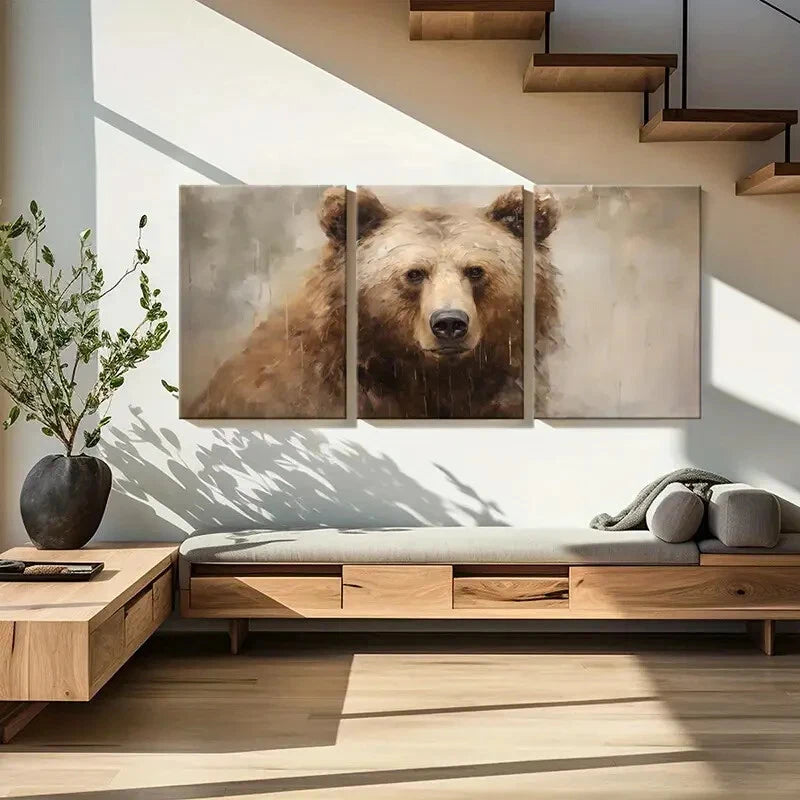 3pcs Artistic Bear Portrait Wildlife Art Metal Print Ready to Hang Art