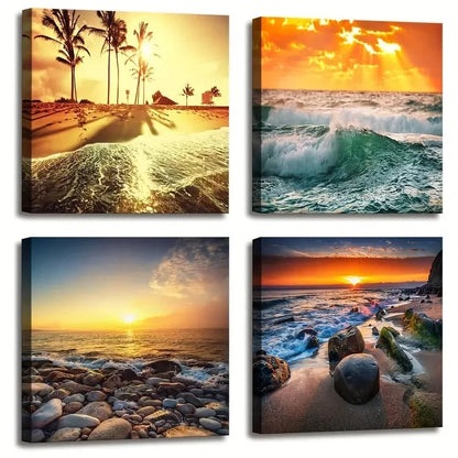 4pcsColorful Sunset Over Ocean On Maldives Wall Art Canvas Framed