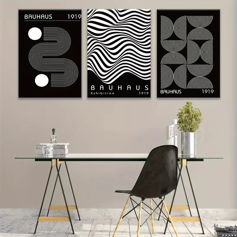 3pcs Bauhaus Geometric Theme Metal Print Ready to Hang Art