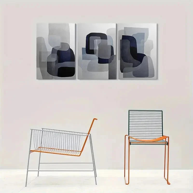 3pcs Abstract Geometric Neutral Tones Metal Print Ready to Hang Art