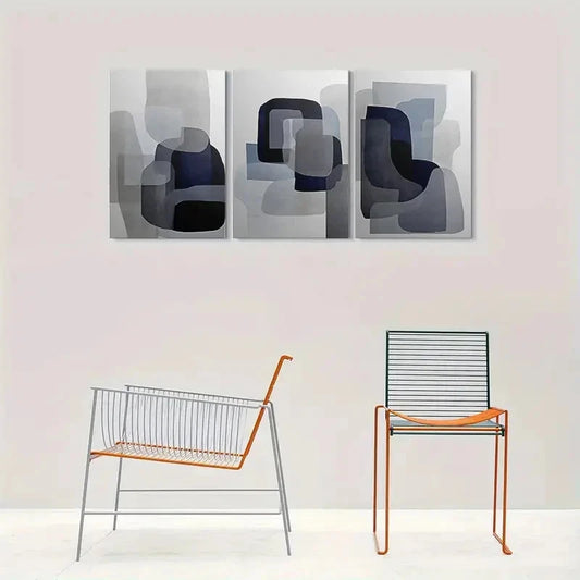 3pcs Abstract Geometric Neutral Tones Metal Print Ready to Hang Art