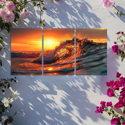 3pcs Sunset Wave Sea Landscape Metal Print Ready to Hang Art