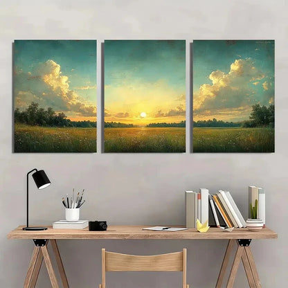 3pcs Early Morning Sunrise Panoramic Landscape Metal Print Ready to Hang Art