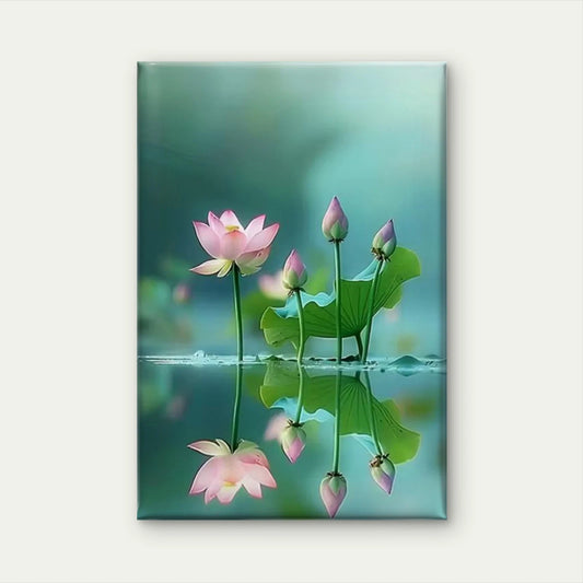 Lotus Reflection Oil Painting 60x90cm Metal Print Ready to Hang