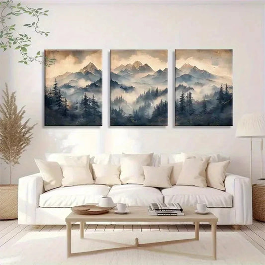 3pcs Serene Forest Landscape Wall Art Print Metal Print Ready to Hang Art