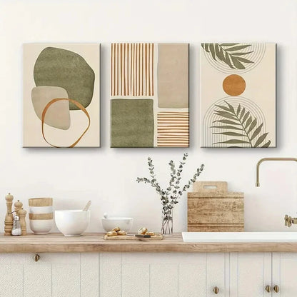 3pcs Tropical Leaves & Abstract Shapes Metal Print Ready to Hang Art