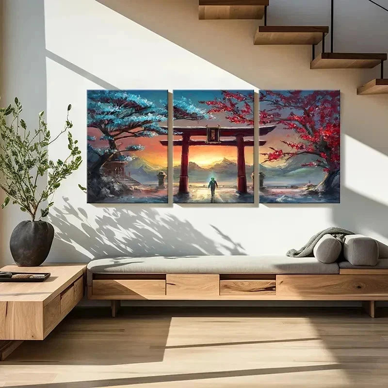 3pcs Aesthetic Art Anime Landscape Torii Wall Art Set Canvas Framed 40x60cm - High Quality Print 100% Australian Made Wall Canvas Ready to Hang