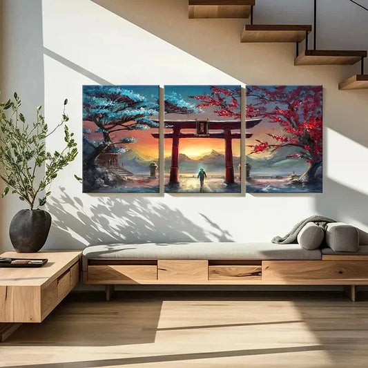 3pcs Aesthetic Art Anime Landscape Torii Wall Art Set Canvas Framed 40x60cm - High Quality Print 100% Australian Made Wall Canvas Ready to Hang