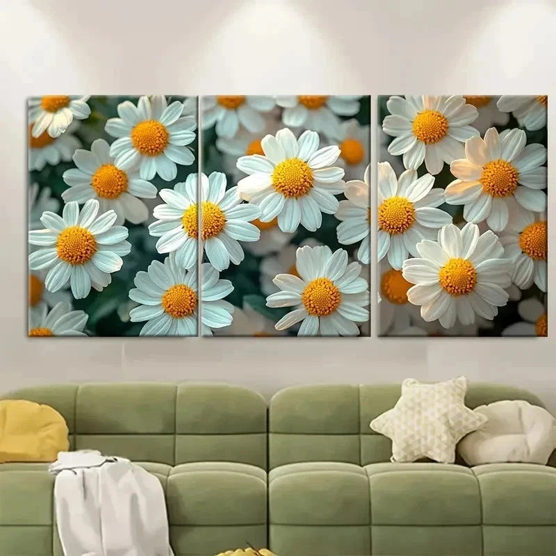 3pcs Daisy Chamomile Flora EI Wall Art Set Canvas Framed 40x60cm - High Quality Print 100% Australian Made Wall Canvas Ready to Hang