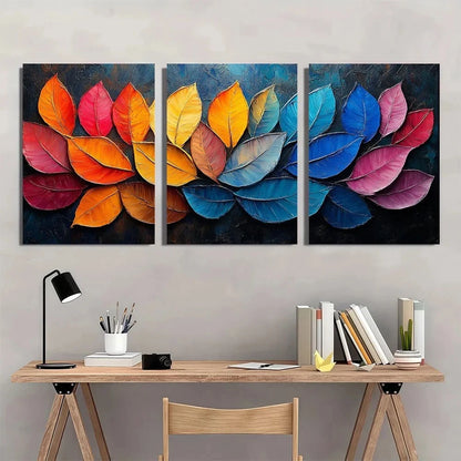 3pcs Vibrant Colorful Leaf Modern Abstract Metal Print Ready to Hang Art