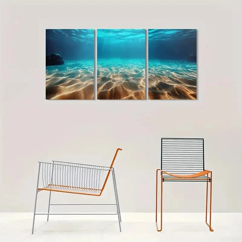 3pcs Ocean Floor Sand Dunes with Sunlight Beams Metal Print Ready to Hang Art