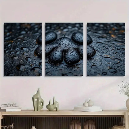 3pcs Charcoal Dog Paw Design Black Metal Print Ready to Hang Art