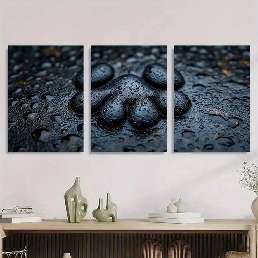 3pcs Charcoal Dog Paw Design Black Metal Print Ready to Hang Art