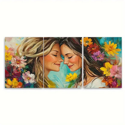 3pcs Floral Mother and Daughter Love Portrait Wall Art Set Canvas Framed 60x90cm - High Quality Print 100% Australian Made Wall Canvas Ready to Hang