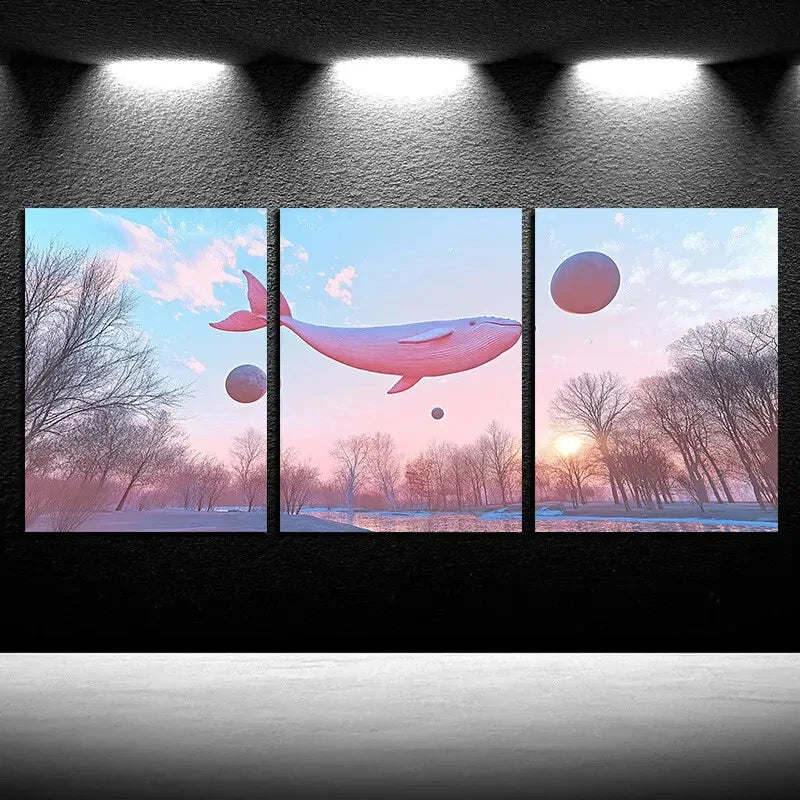 3pcs Vibrant Whale Tail with Balls in sky Metal Print Ready to Hang Art