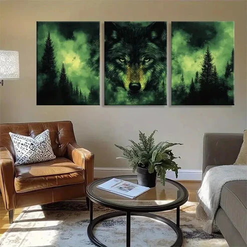 3pcs Majestic Wolf in Enchanted Forest Perfect Wall Art Canvas Unframed - High Quality Print 100% Australian Made Wall Canvas
