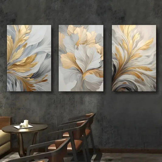 3pcs Featuring Nordic Luxury Abstract Metal Print Ready to Hang Art