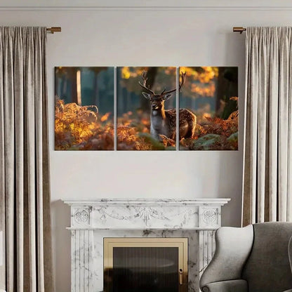 3pcs Autumn Forest Deer Art Wildlife Print Metal Print Ready to Hang Art