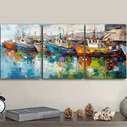 3pcs Blue & Orange Nautical Triptych Metal Print Ready to Hang Art
