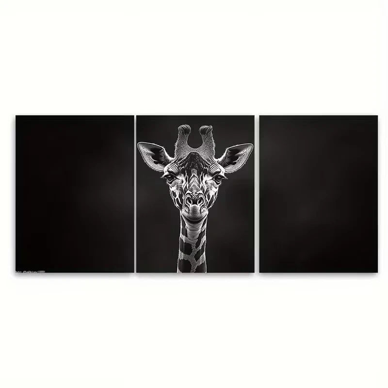 3pcs Monochrome Giraffe Minimalist Animal Metal Print Ready to Hang Art
