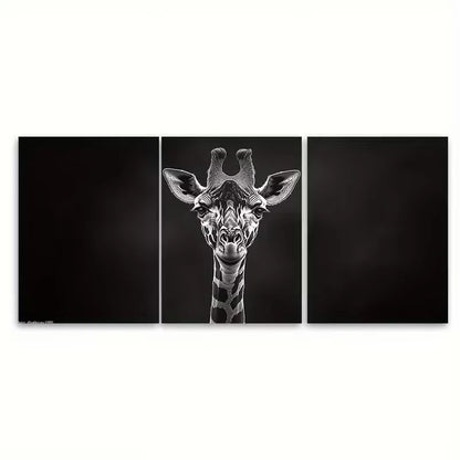 3pcs Monochrome Giraffe Minimalist Animal Metal Print Ready to Hang Art