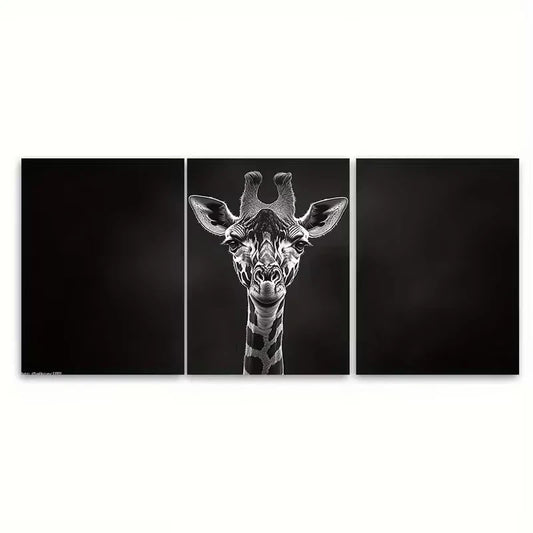 3pcs Monochrome Giraffe Minimalist Animal Metal Print Ready to Hang Art