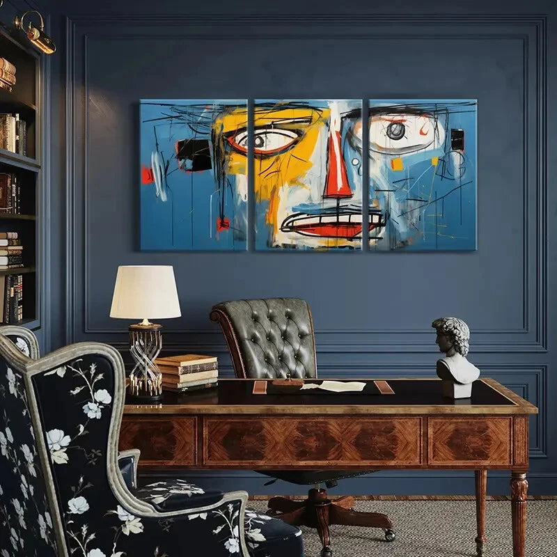 3pcs Abstract Art Bold Colors Geometric Shapes Metal Print Ready to Hang Art