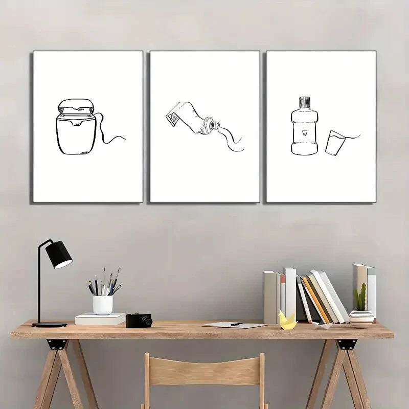 3pcs Sublimation Black and White Toothpaste PatternMetal Print Ready to Hang Art