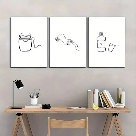 3pcs Sublimation Black and White Toothpaste PatternMetal Print Ready to Hang Art