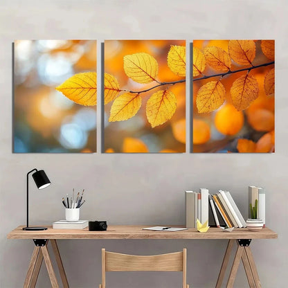3pcs Yellow Leaves In The Fall Seasonal Metal Print Ready to Hang Art