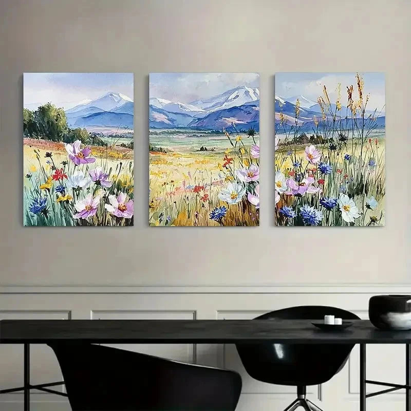 3pcs Watercolor Grasslands & Wildflowers Metal Print Ready to Hang Art