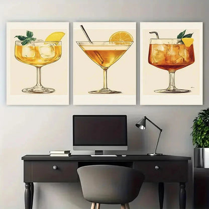 3pcs Bee'S Knees Cocktail Vintage Retro Gin Bar Wall Art Set Canvas Framed 40x60cm - High Quality Print 100% Australian Made Wall Canvas Ready to Hang