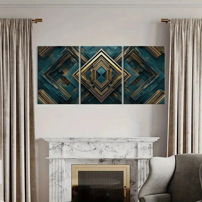 3pcs Abstract Geometric Wall Art with Metallic Metal Print Ready to Hang Art
