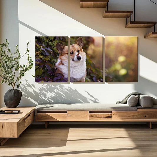 3pcs Puppy Dog Corgi Modern Animal Metal Print Ready to Hang Art