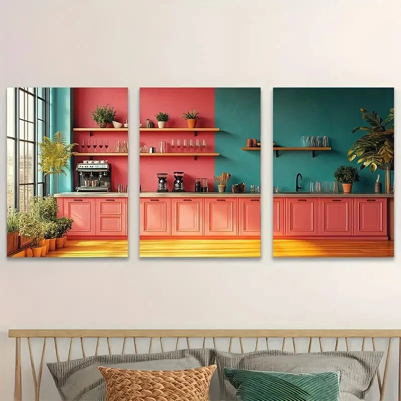 3pcs Cocktail Kitchen Decor Pink Dopamine Metal Print Ready to Hang Art
