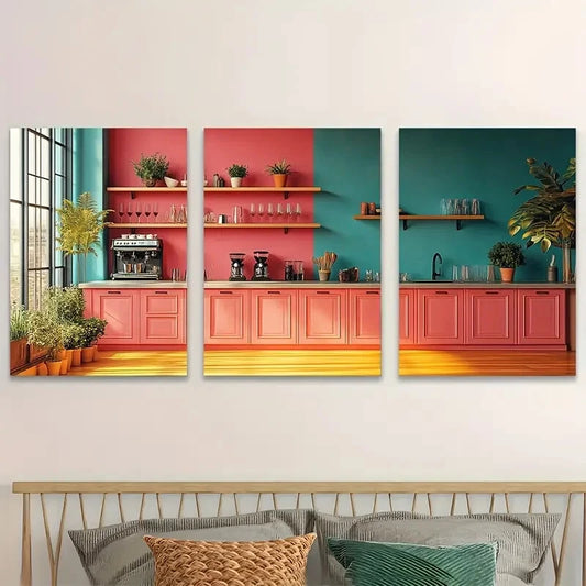 3pcs Cocktail Kitchen Decor Pink Dopamine Metal Print Ready to Hang Art