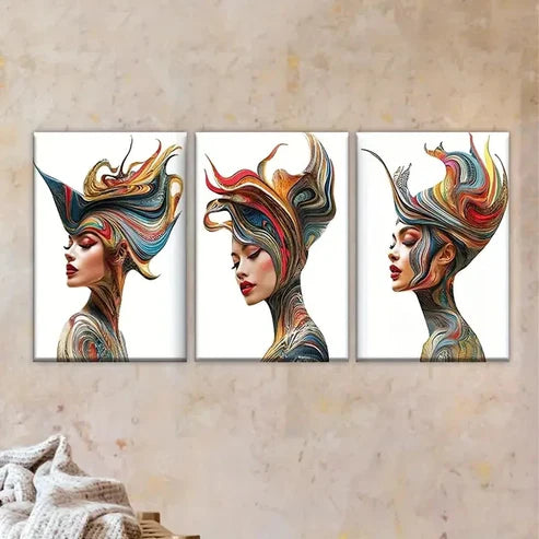 3pcs Three Different Images of Woman Wall Art Set Canvas Unframed - High Quality Print 100% Australian Made Wall Canvas - Bella Home Decor