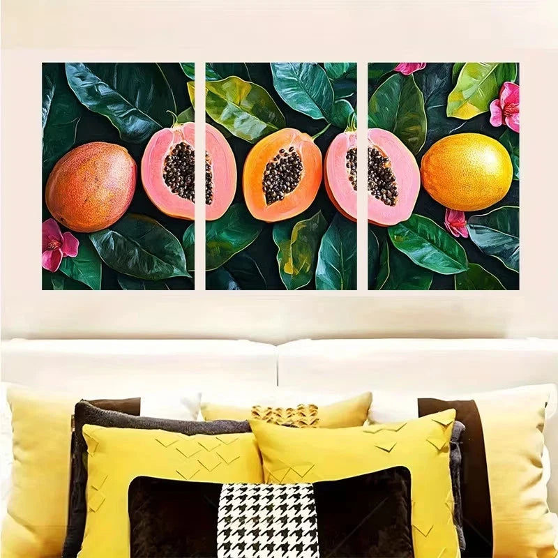 3pcs Maximalist Art, Papaya Wall Art Set Canvas Framed 50x70cm - High Quality Print 100% Australian Made Wall Canvas Ready to Hang