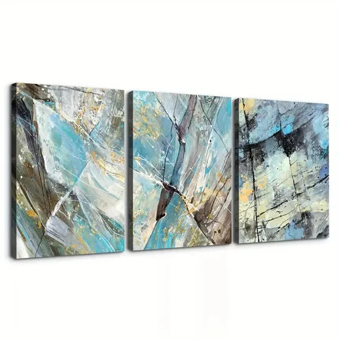 3pcs Abstract Blue Marble Pattern Wall Art Set Canvas Unframed - High Quality Print 100% Australian Made Wall Canvas